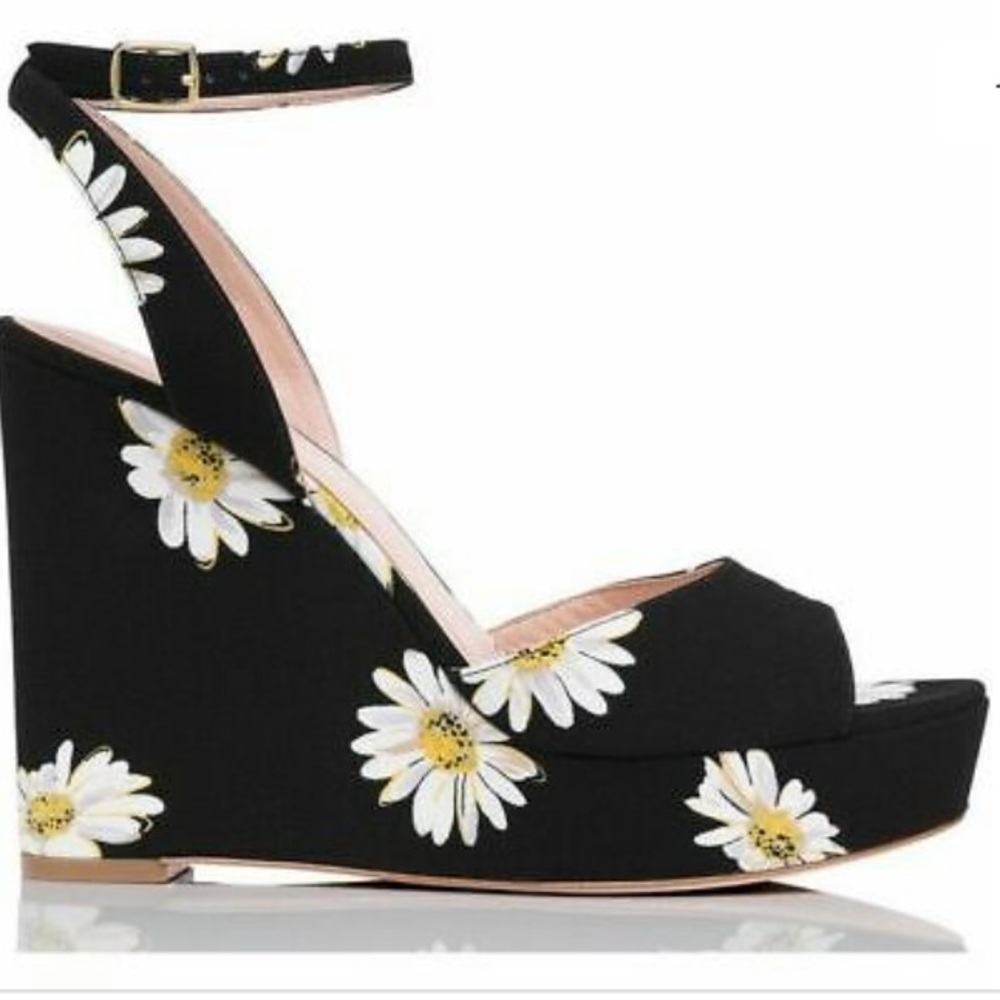Kate spade black daisy wedge platforms